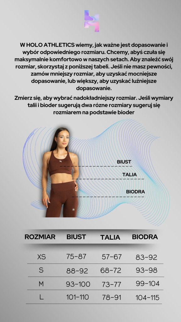 Tabela rozmiarów push up - Legginsy, kolarki, staniki, topy