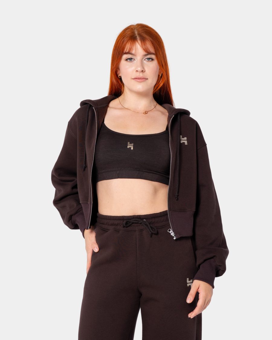 bluza dresowa z zamkiem. w kolorze brązowym. dres damski.