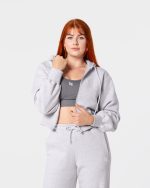 dresy damskie - szara bluza dresowa z metalowym zamkiem. jest w szarym kolorze. posiada duży kaptur.