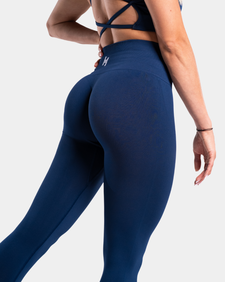 Legginsy sportowe granatowe bez scruncha / bez gumki między pośladkami.