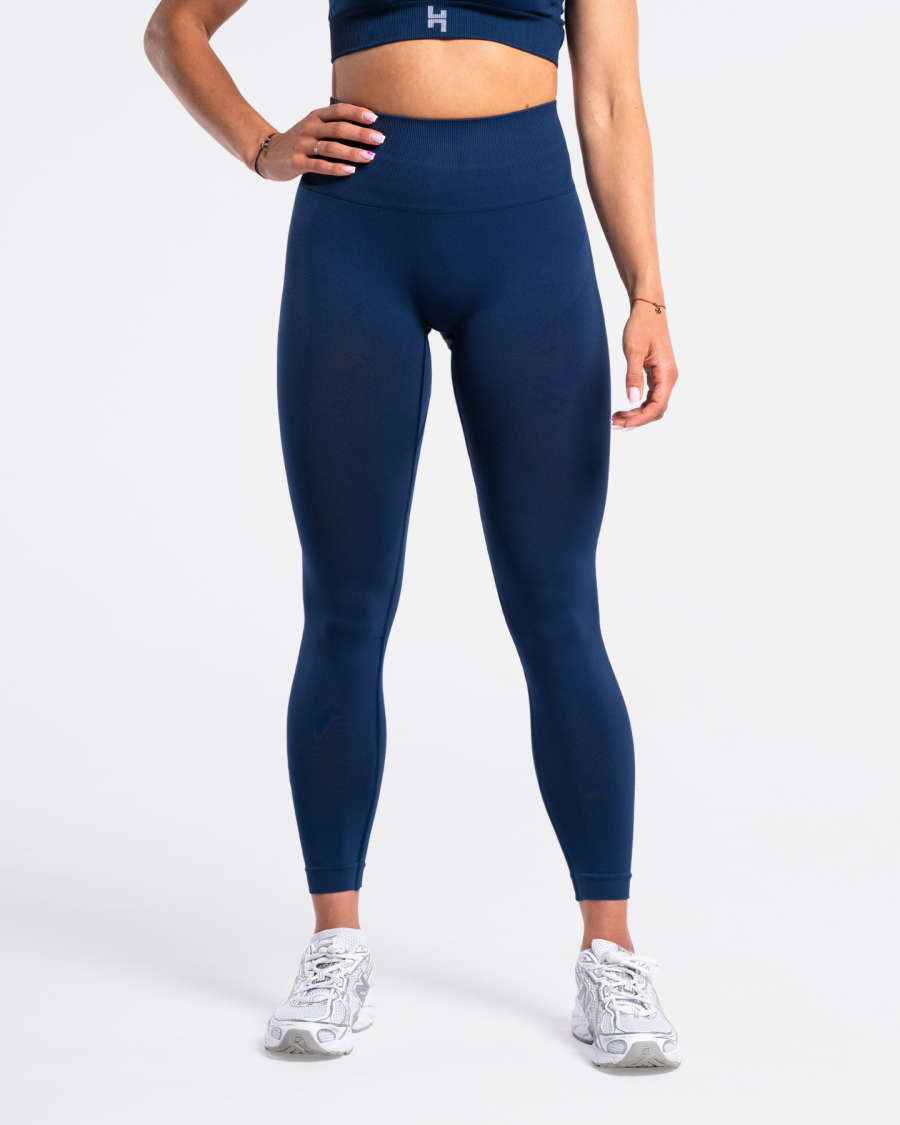 Legginsy sportowe granatowe bez scruncha / bez gumki między pośladkami.