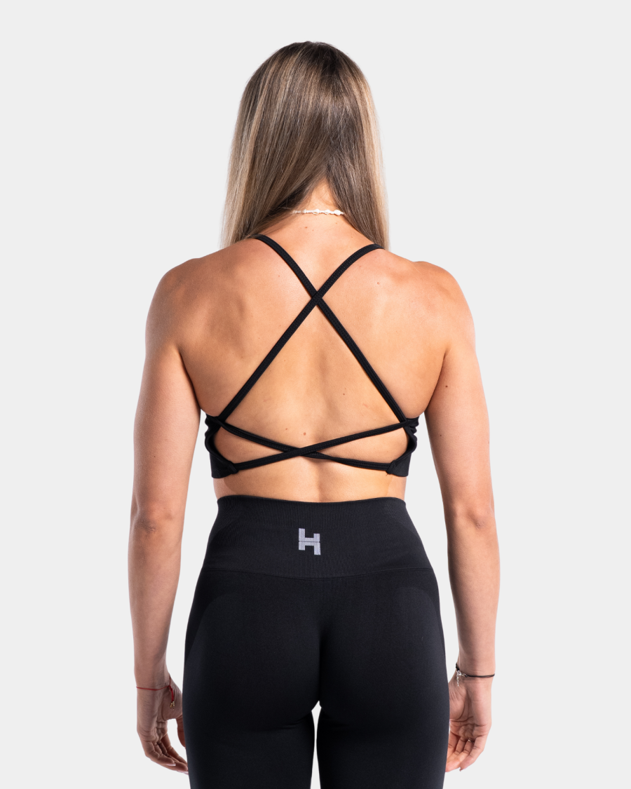 biustonosz sportowy z ładnymi plecami, czarny