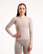 damska koszulka sportowa z długim rękawem, beżowa