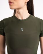 Koszulka sportowa damska z krótkim rękawem w kolorze zielonym