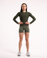 Koszulka damska z długim rękawem sportowa kolor khaki