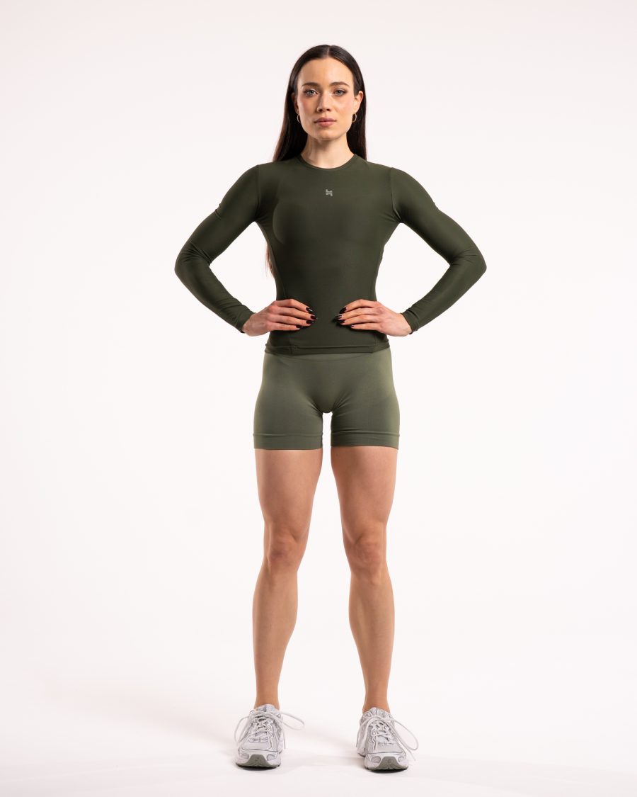 Koszulka damska z długim rękawem sportowa kolor khaki